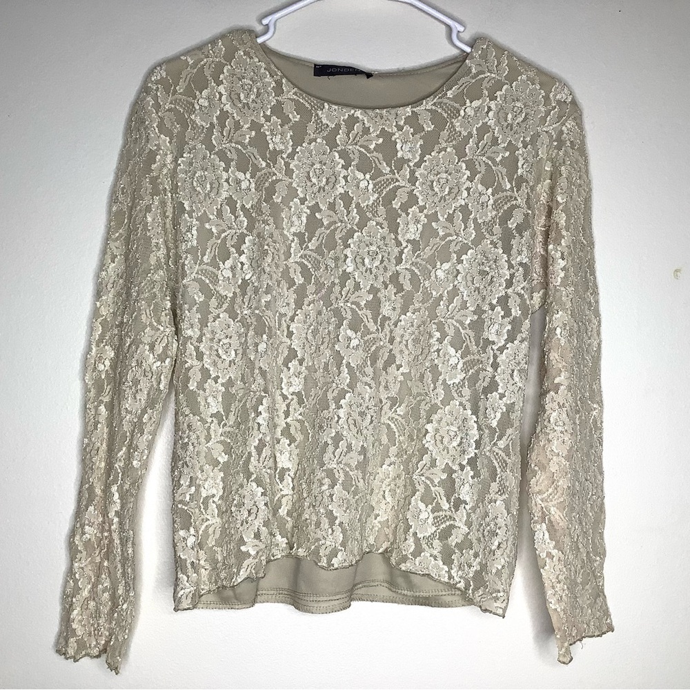 < Vintage Jonden Beige Lace Long Sleeve Top >